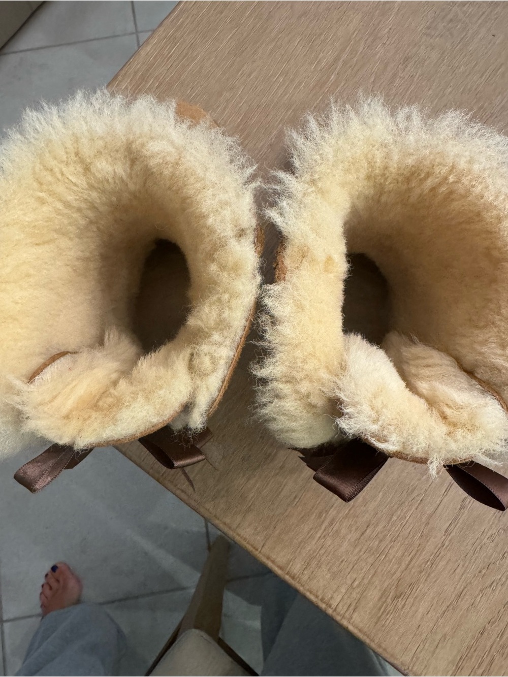 UGG Chestnut Shearling Mini Boots with Back Ribbon Bows - Picture 5 of 5